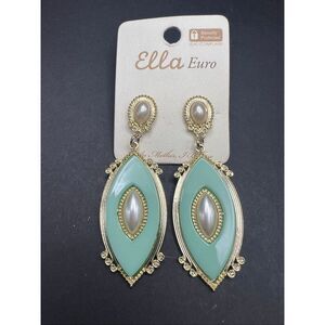 New! Ella Euro Light Blue Marquise Gold Tone Faux Pearl Earrings